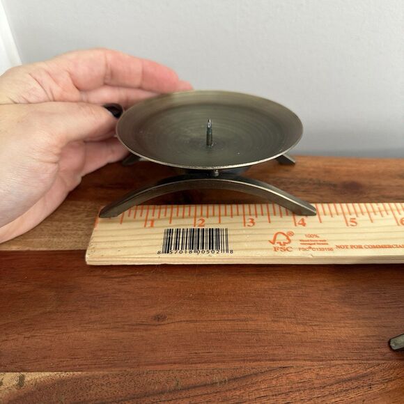 2- Pillar Candlestick Holder 4.5" Bronze Metal Brutalist MCM Modern Art Abstract - Picture 11 of 13